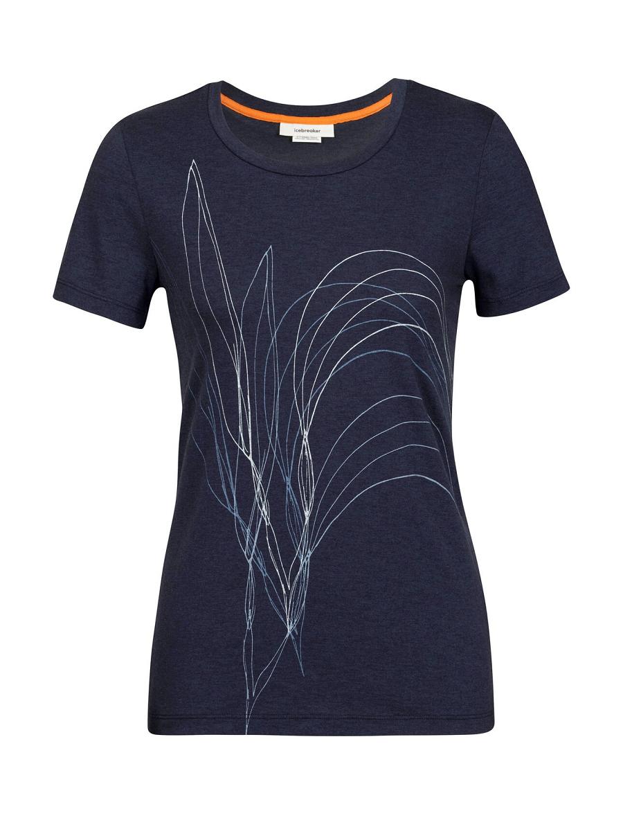 Women's Icebreaker Merino Central Classic Short Sleeve Leaf T Shirts Midnight Navy | CA 1388YXFU